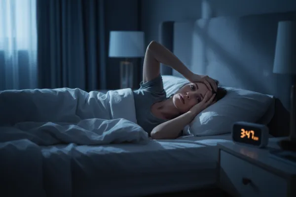 Mujer con problemas de sueño, representando la terapia de hipnosis para dormir bien en Almería de Trilum Psicología