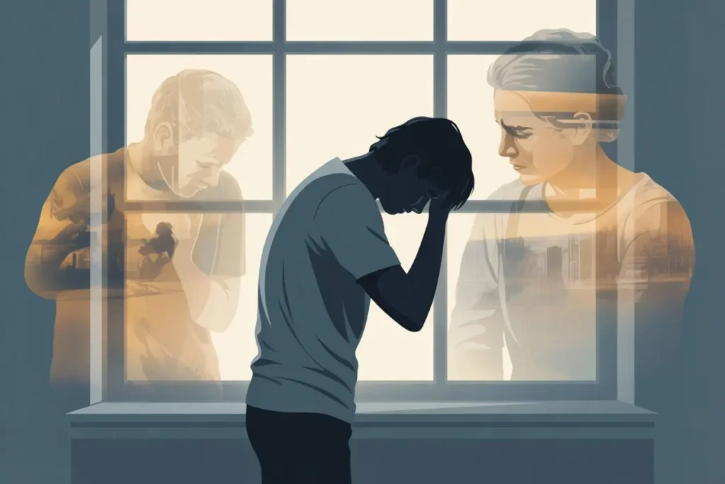 Persona en la ventana sufriendo por no identificar el trauma psicológico no resuelto